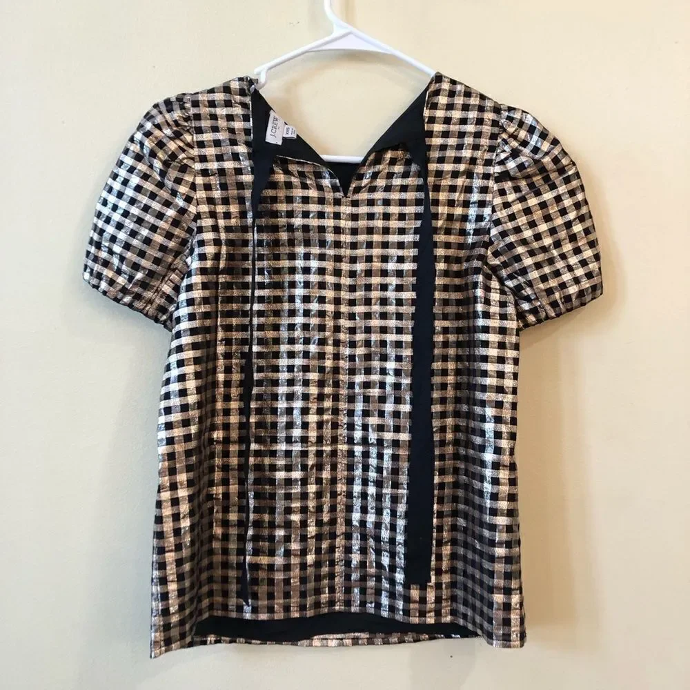 J Crew Lurex Gold Puff Sleeve Top